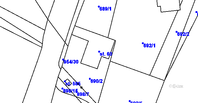 Parcela st. 60 v KÚ Brozany nad Labem, Katastrální mapa