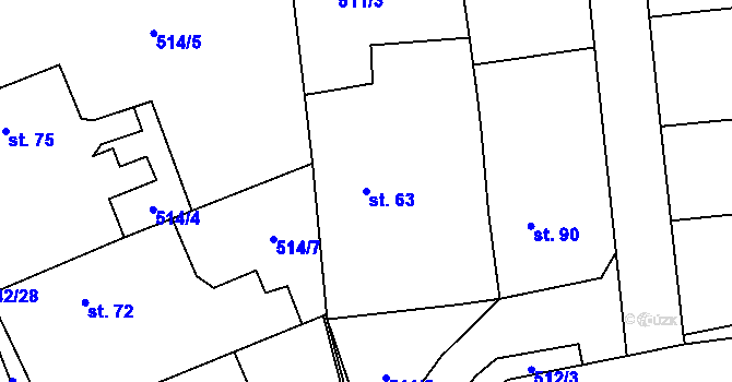 Parcela st. 63 v KÚ Brozany nad Labem, Katastrální mapa