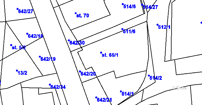 Parcela st. 65/1 v KÚ Brozany nad Labem, Katastrální mapa