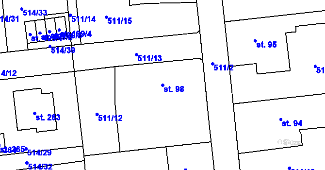 Parcela st. 98 v KÚ Brozany nad Labem, Katastrální mapa
