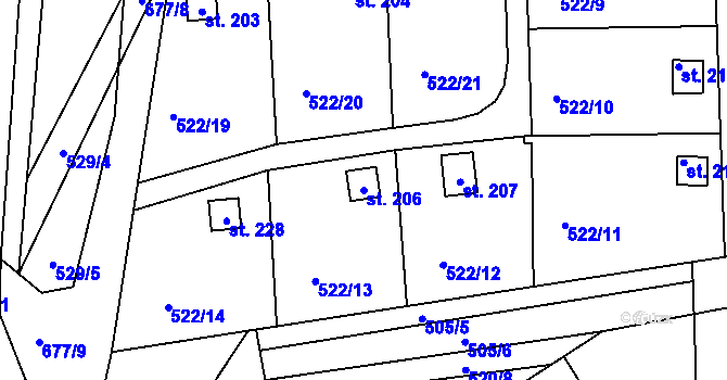 Parcela st. 206 v KÚ Brozany nad Labem, Katastrální mapa
