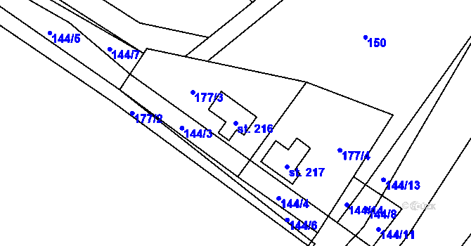 Parcela st. 216 v KÚ Brozany nad Labem, Katastrální mapa