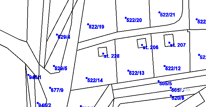 Parcela st. 228 v KÚ Brozany nad Labem, Katastrální mapa