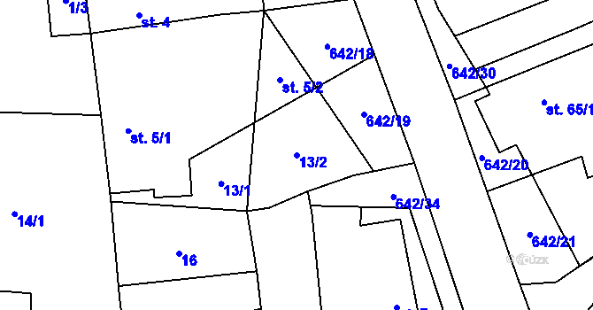 Parcela st. 13/2 v KÚ Brozany nad Labem, Katastrální mapa