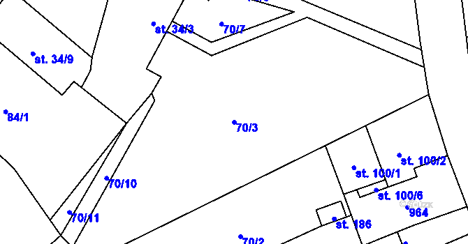 Parcela st. 70/3 v KÚ Brozany nad Labem, Katastrální mapa