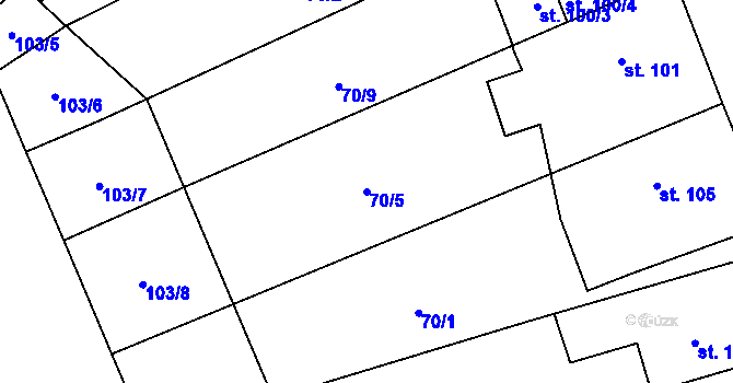 Parcela st. 70/5 v KÚ Brozany nad Labem, Katastrální mapa