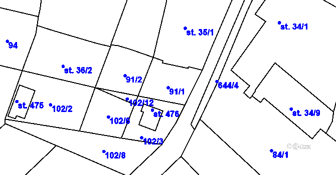 Parcela st. 91/1 v KÚ Brozany nad Labem, Katastrální mapa