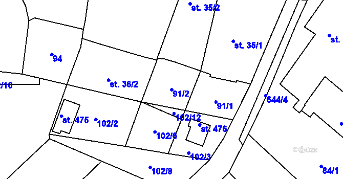 Parcela st. 91/2 v KÚ Brozany nad Labem, Katastrální mapa