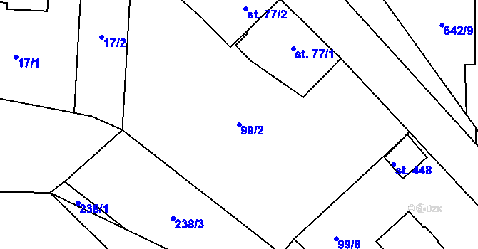 Parcela st. 99/2 v KÚ Brozany nad Labem, Katastrální mapa