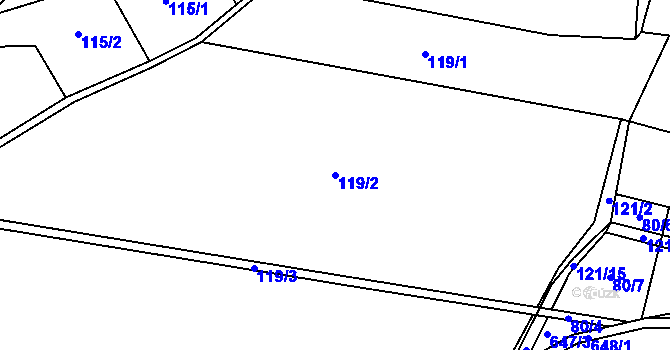 Parcela st. 119/2 v KÚ Brozany nad Labem, Katastrální mapa