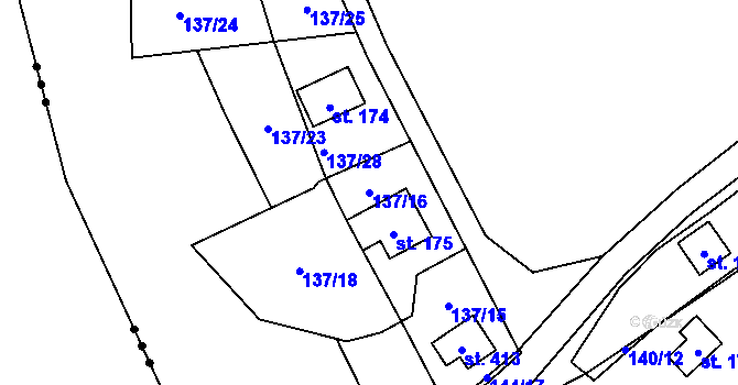 Parcela st. 137/16 v KÚ Brozany nad Labem, Katastrální mapa