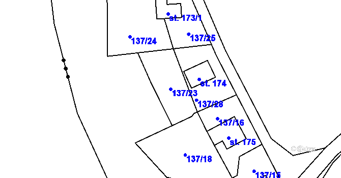 Parcela st. 137/23 v KÚ Brozany nad Labem, Katastrální mapa