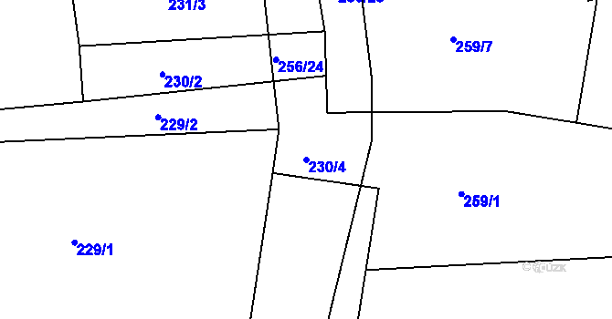 Parcela st. 230/4 v KÚ Brozany nad Labem, Katastrální mapa