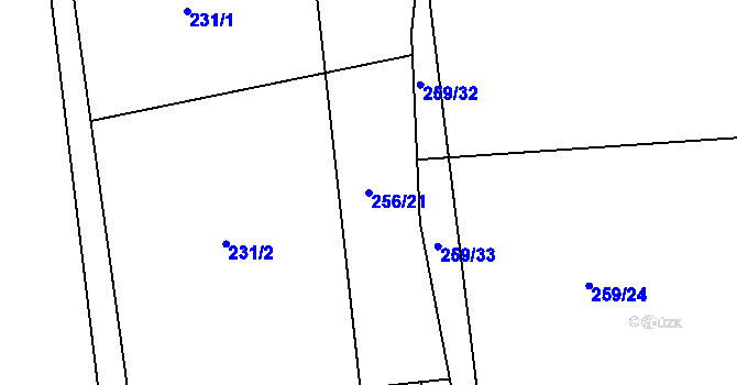 Parcela st. 256/21 v KÚ Brozany nad Labem, Katastrální mapa