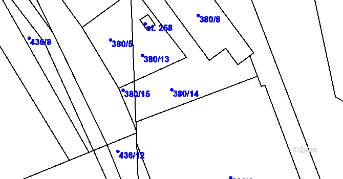 Parcela st. 380/14 v KÚ Brozany nad Labem, Katastrální mapa