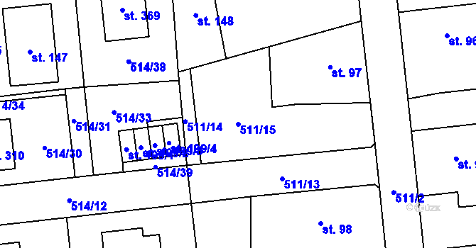 Parcela st. 511/15 v KÚ Brozany nad Labem, Katastrální mapa