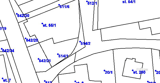 Parcela st. 514/2 v KÚ Brozany nad Labem, Katastrální mapa