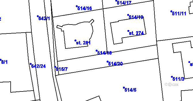 Parcela st. 514/18 v KÚ Brozany nad Labem, Katastrální mapa