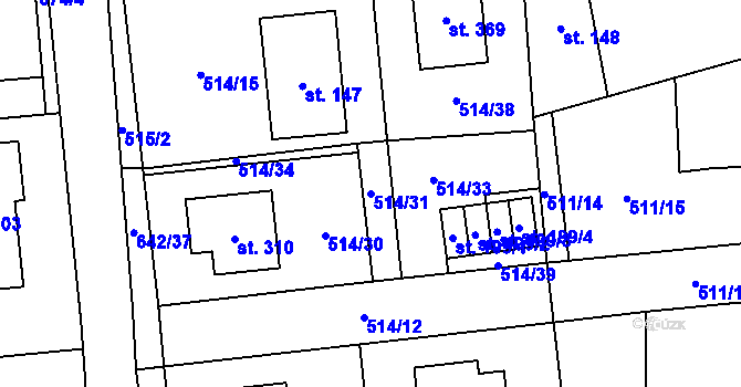 Parcela st. 514/31 v KÚ Brozany nad Labem, Katastrální mapa