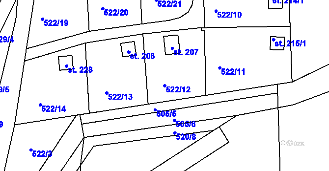 Parcela st. 522/12 v KÚ Brozany nad Labem, Katastrální mapa