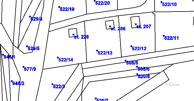 Parcela st. 522/13 v KÚ Brozany nad Labem, Katastrální mapa
