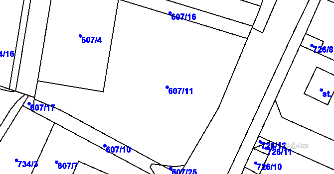 Parcela st. 607/11 v KÚ Brozany nad Labem, Katastrální mapa