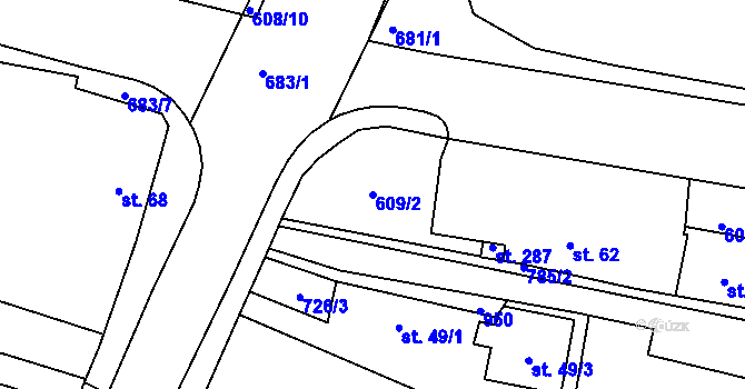 Parcela st. 609/2 v KÚ Brozany nad Labem, Katastrální mapa