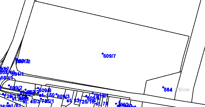 Parcela st. 609/7 v KÚ Brozany nad Labem, Katastrální mapa