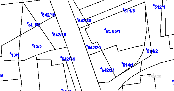 Parcela st. 642/20 v KÚ Brozany nad Labem, Katastrální mapa