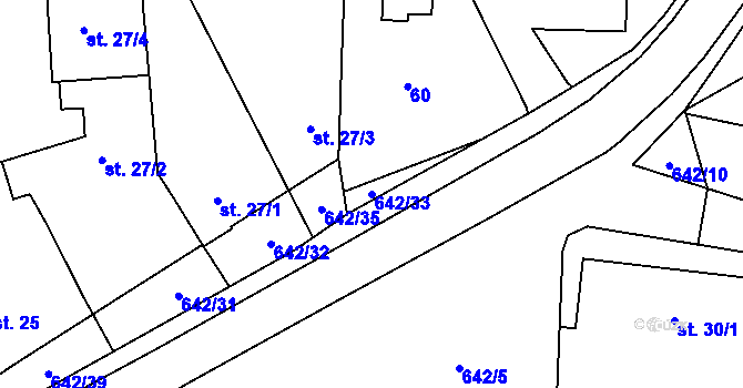 Parcela st. 642/33 v KÚ Brozany nad Labem, Katastrální mapa