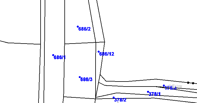 Parcela st. 686/12 v KÚ Brozany nad Labem, Katastrální mapa