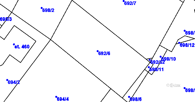 Parcela st. 692/6 v KÚ Brozany nad Labem, Katastrální mapa