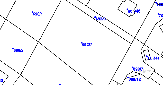 Parcela st. 692/7 v KÚ Brozany nad Labem, Katastrální mapa