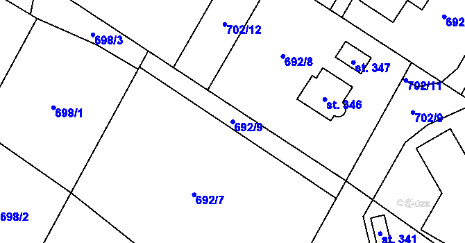 Parcela st. 692/9 v KÚ Brozany nad Labem, Katastrální mapa