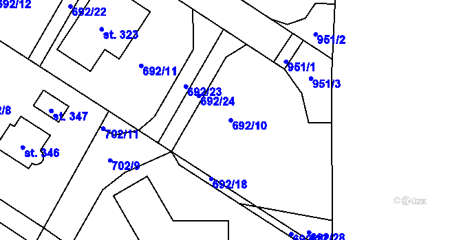 Parcela st. 692/10 v KÚ Brozany nad Labem, Katastrální mapa