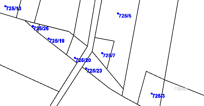 Parcela st. 725/7 v KÚ Brozany nad Labem, Katastrální mapa