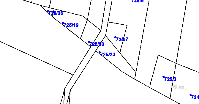 Parcela st. 725/23 v KÚ Brozany nad Labem, Katastrální mapa
