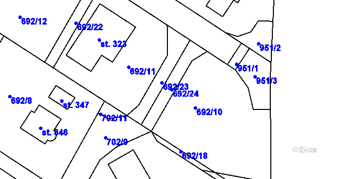 Parcela st. 692/24 v KÚ Brozany nad Labem, Katastrální mapa