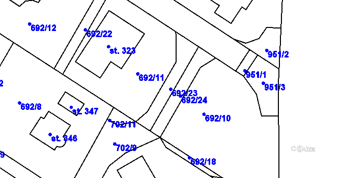 Parcela st. 692/23 v KÚ Brozany nad Labem, Katastrální mapa