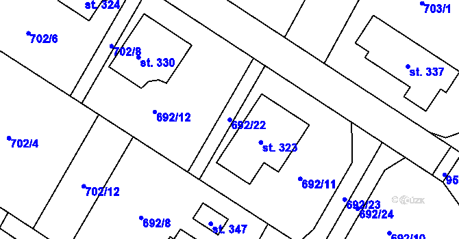 Parcela st. 692/22 v KÚ Brozany nad Labem, Katastrální mapa