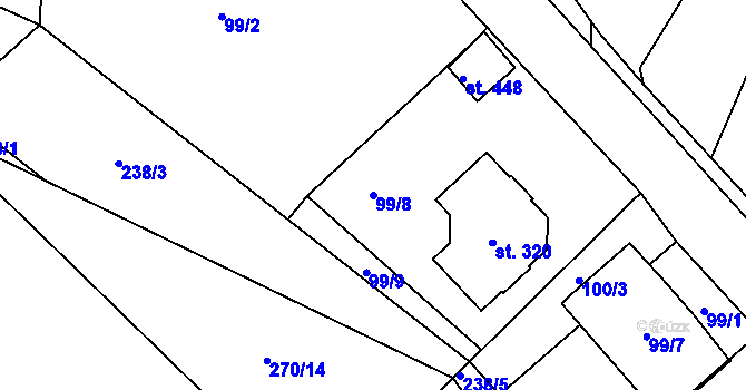 Parcela st. 99/8 v KÚ Brozany nad Labem, Katastrální mapa