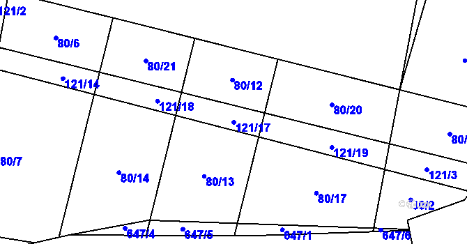 Parcela st. 121/17 v KÚ Brozany nad Labem, Katastrální mapa