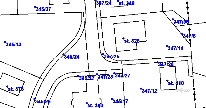 Parcela st. 347/25 v KÚ Brozany nad Labem, Katastrální mapa