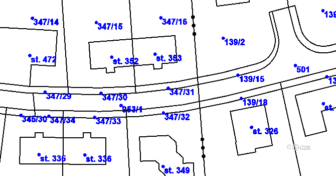 Parcela st. 347/31 v KÚ Brozany nad Labem, Katastrální mapa