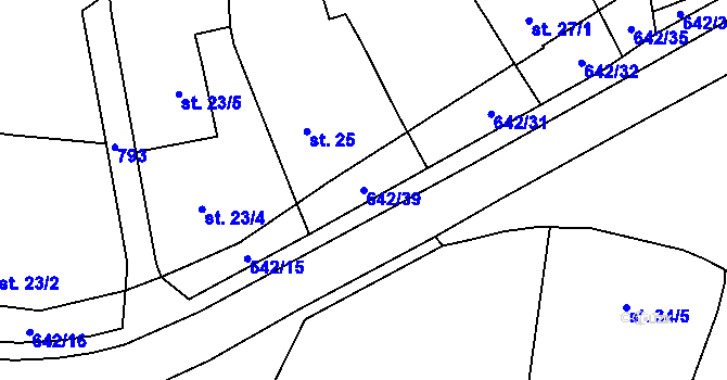 Parcela st. 642/39 v KÚ Brozany nad Labem, Katastrální mapa