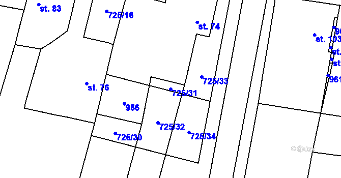 Parcela st. 725/31 v KÚ Brozany nad Labem, Katastrální mapa