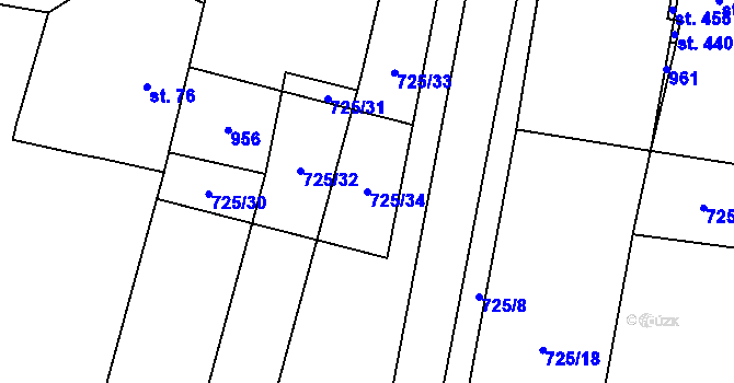 Parcela st. 725/34 v KÚ Brozany nad Labem, Katastrální mapa