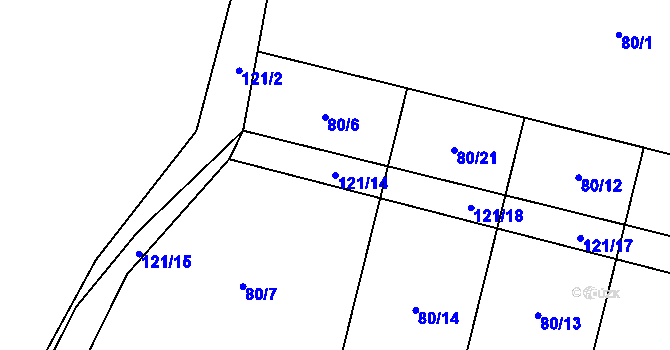 Parcela st. 121/14 v KÚ Brozany nad Labem, Katastrální mapa