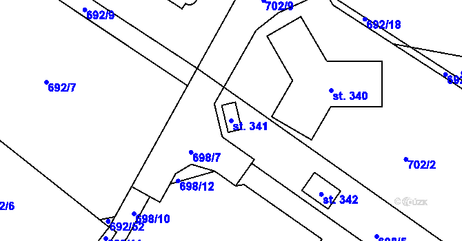 Parcela st. 341 v KÚ Brozany nad Labem, Katastrální mapa