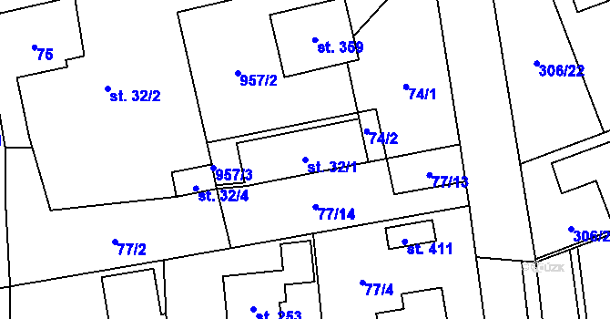 Parcela st. 32/1 v KÚ Brozany nad Labem, Katastrální mapa